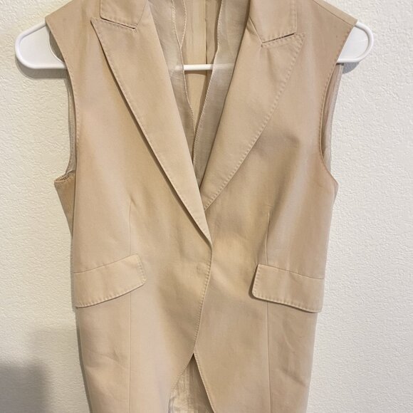 Brunello Cucinelli Vintage - Tan Gilet Vest with Silk Neckline Detail - Size 42 - Picture 3 of 6